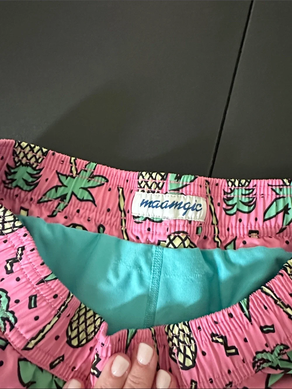 Maamgic Pink Pineapple Print Swim Trunks